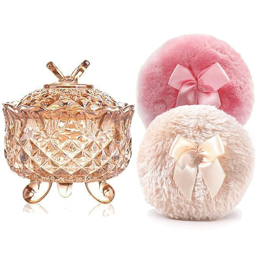 1 Beige 1 Pink Bow Puffs with Butterfly-Amber