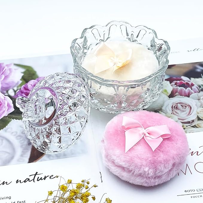 1 Beige 1 Pink Bow Puffs with Butterfly-Clear