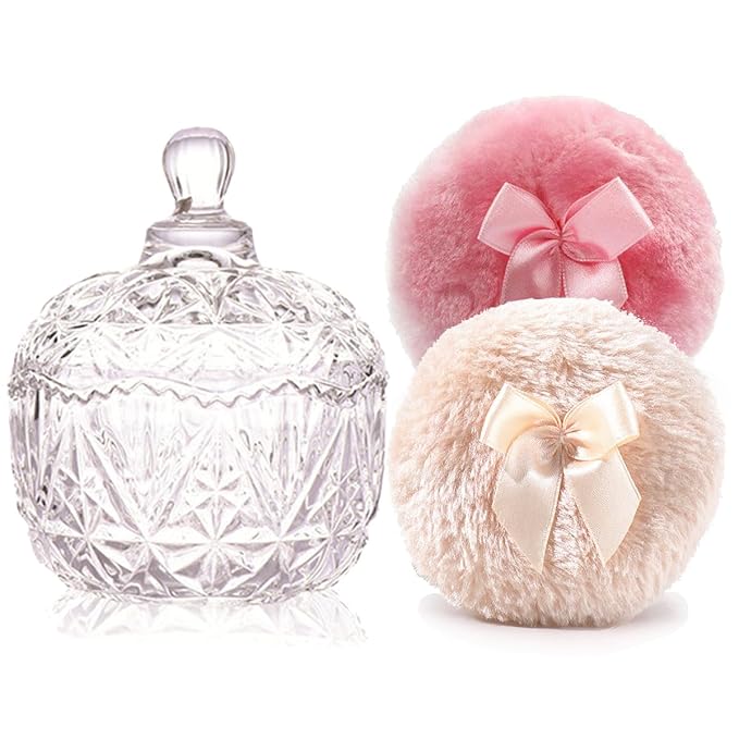 1 Beige 1 Pink Bow Puffs with Crown-Clear