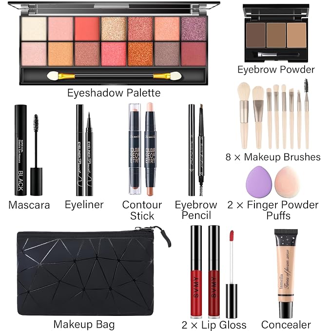 14 Colors Eyeshadow 02 + Eyebrow Powder + 2 Lip Gloss