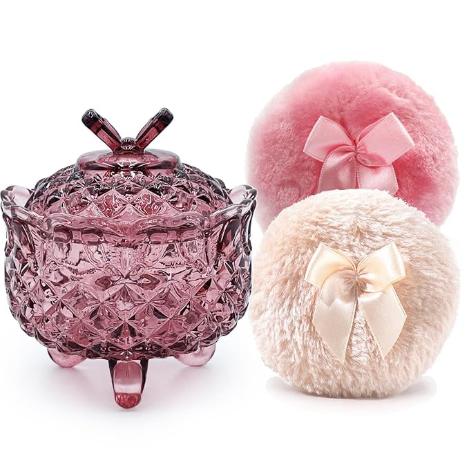1 Beige 1 Pink Bow Puffs with Butterfly-Purplish Red
