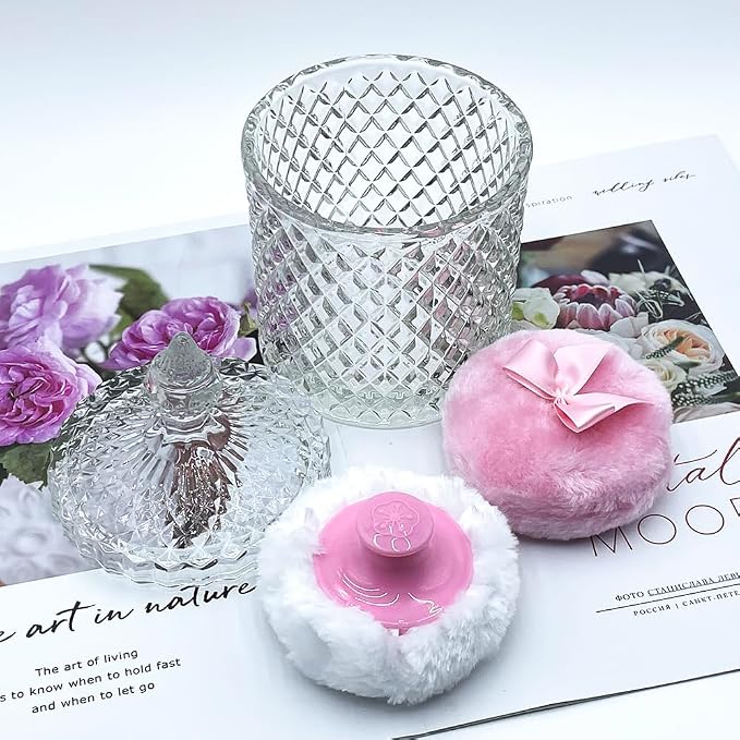 1 Handle 1 Bow Pink Puffs with Pointed Cylinder-Clear-Large