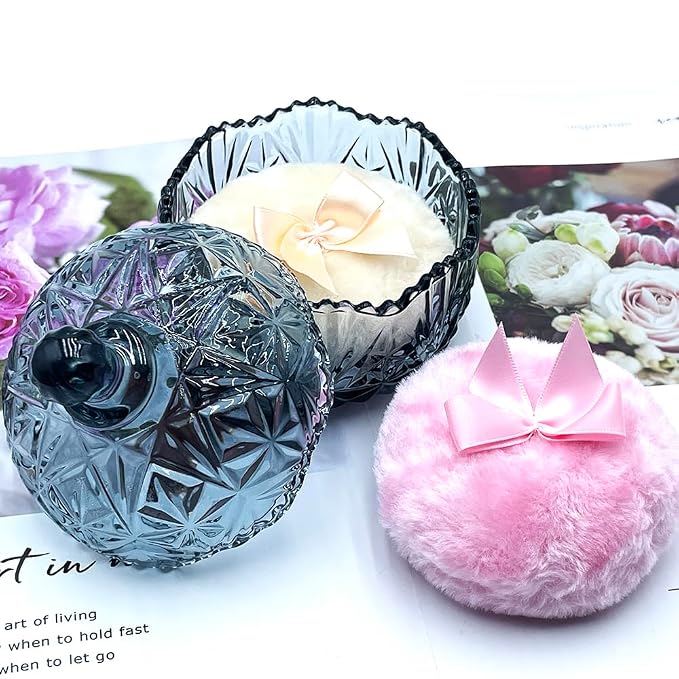 1 Beige 1 Pink Bow Puffs with Crown-Grey Blue