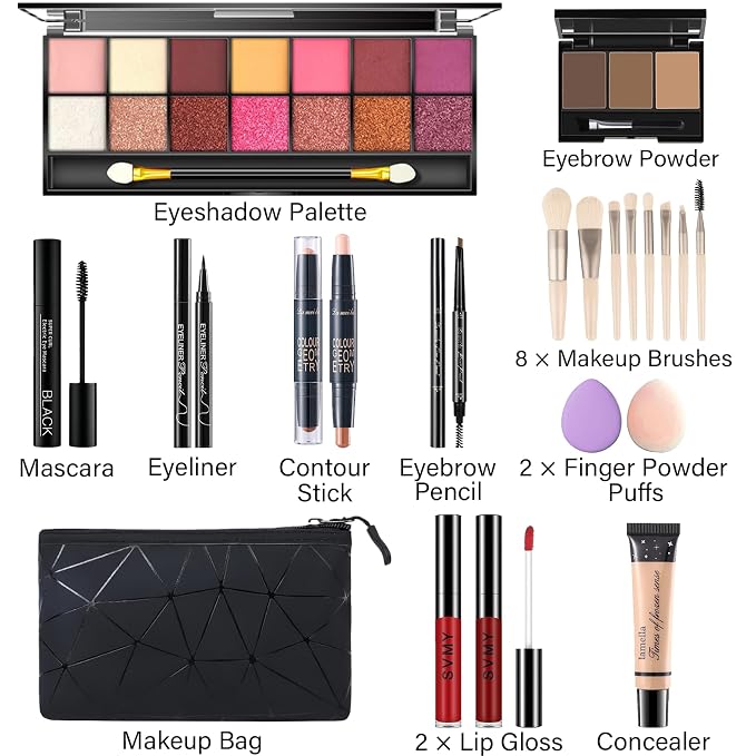 14 Colors Eyeshadow 01 + Eyebrow Powder + 2 Lip Gloss