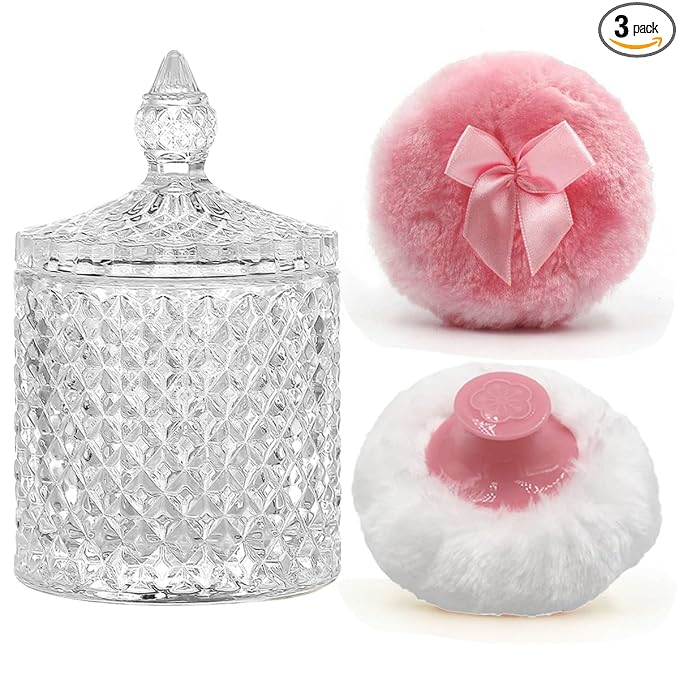 1 Handle 1 Bow Pink Puffs with Pointed Cylinder-Clear-Large