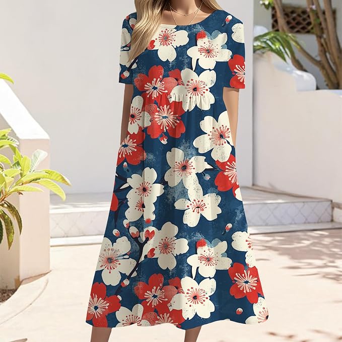 Floral Red Blue