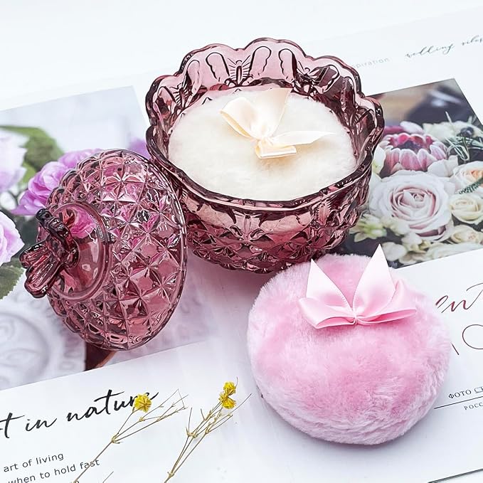 1 Beige 1 Pink Bow Puffs with Butterfly-Purplish Red