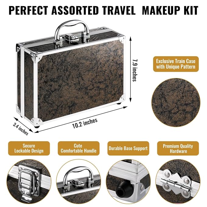 Golden Brown Train Case with Makeup Kit