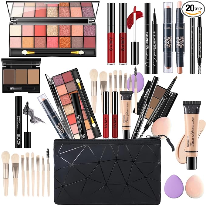 14 Colors Eyeshadow 02 + Eyebrow Powder + 2 Lip Gloss