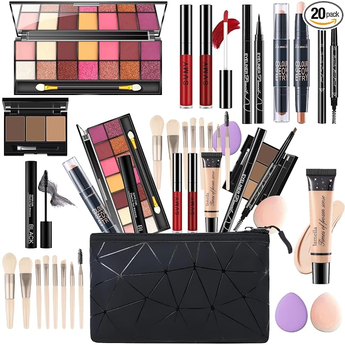14 Colors Eyeshadow 01 + Eyebrow Powder + 2 Lip Gloss