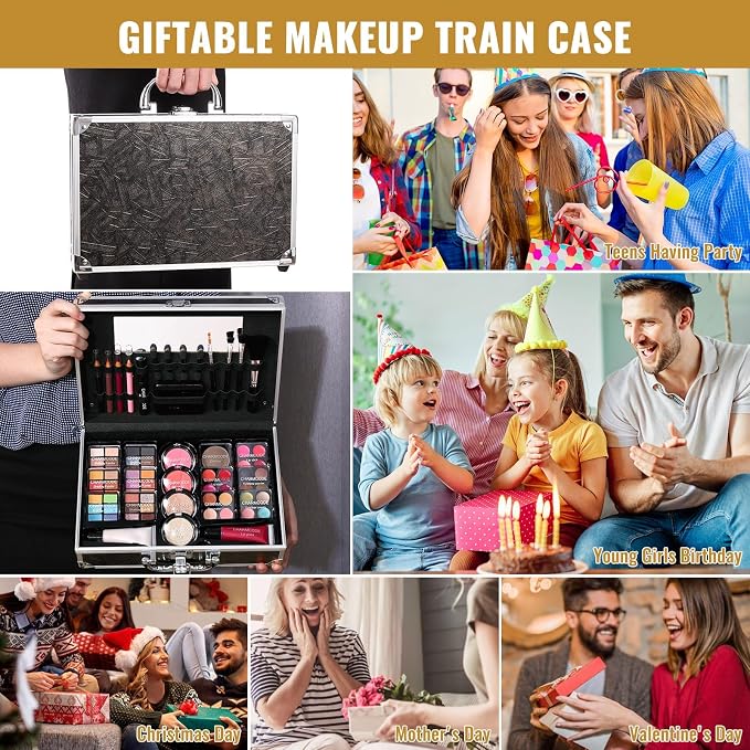 Golden Brown Train Case with Makeup Kit