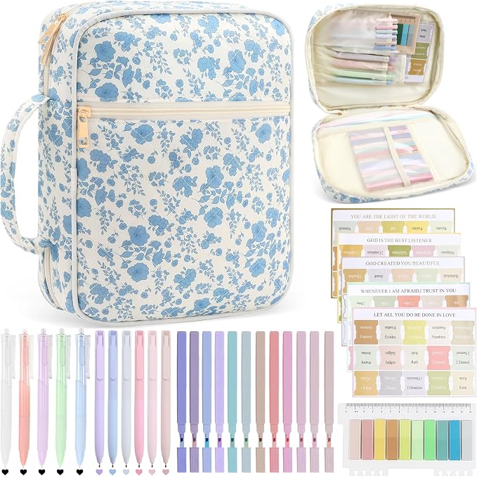 Ba-bible cover case with highlighters pens tabs