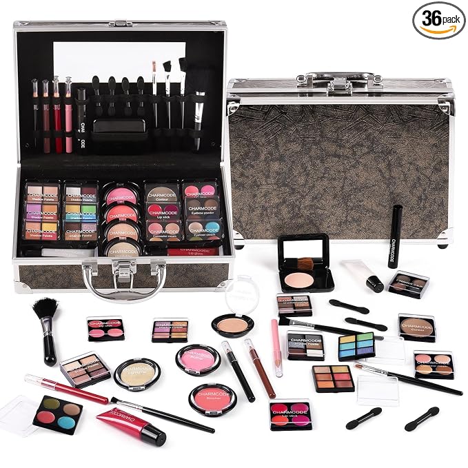 Golden Brown Train Case with Makeup Kit