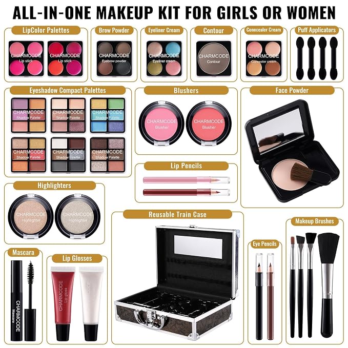 Golden Brown Train Case with Makeup Kit